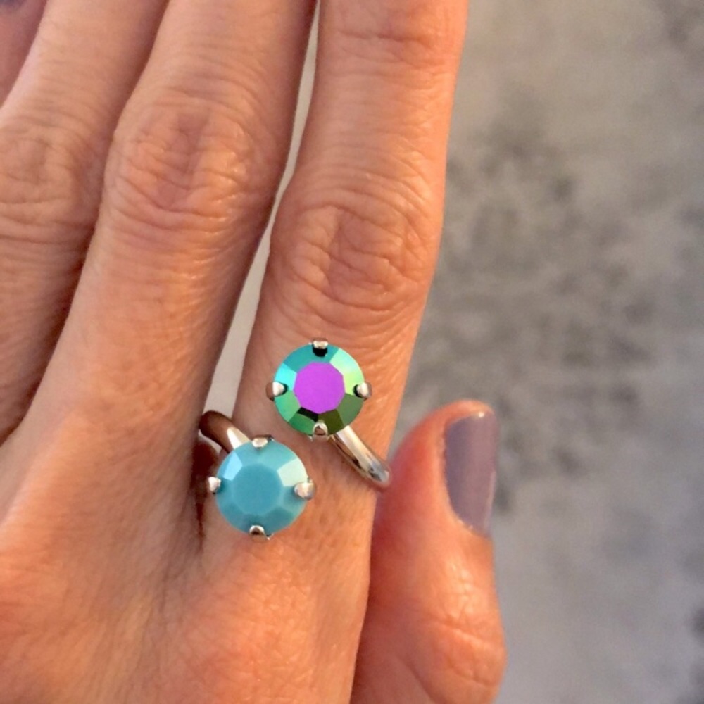 Turquoise + Peacock Crystal Ring